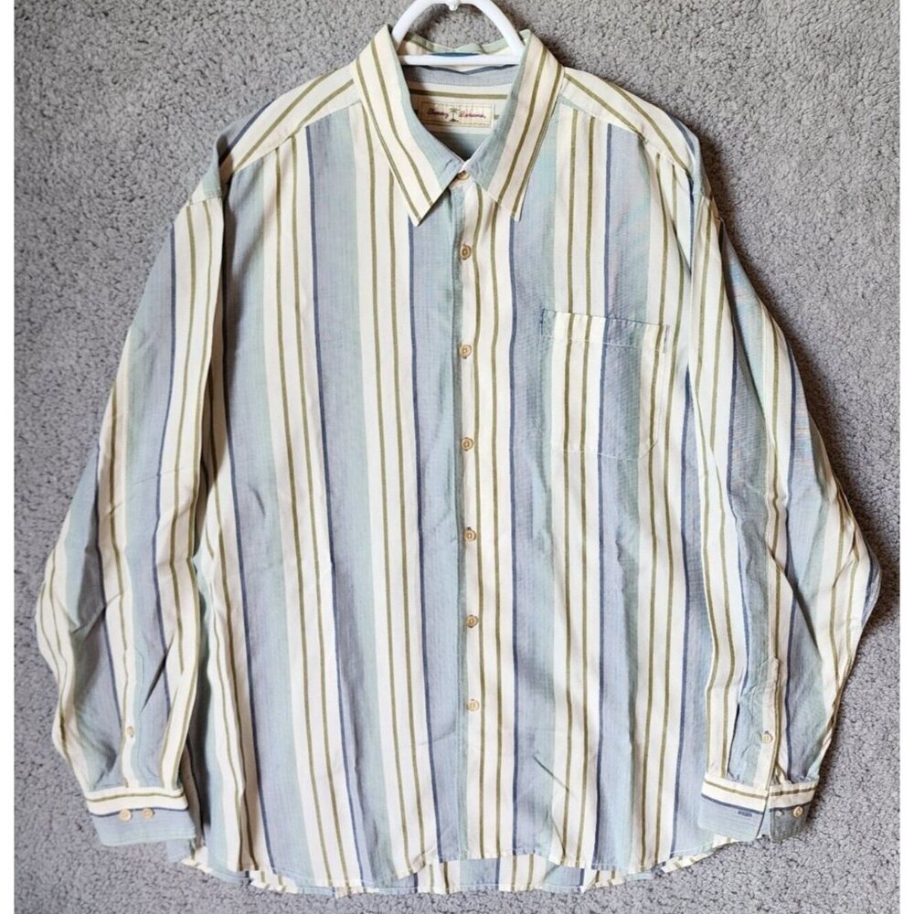 Tommy Bahama Multicolor Striped Long Sleeve Button Up Shirt Size XL 100% Lyocell